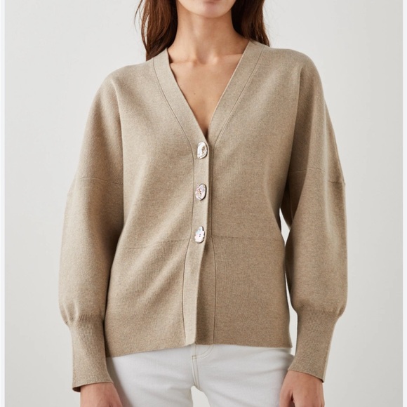 RAILS The Brunella Cotton Blend Abalone Button Cardigan Sweater in OAT SZ: XXS - Picture 1 of 15